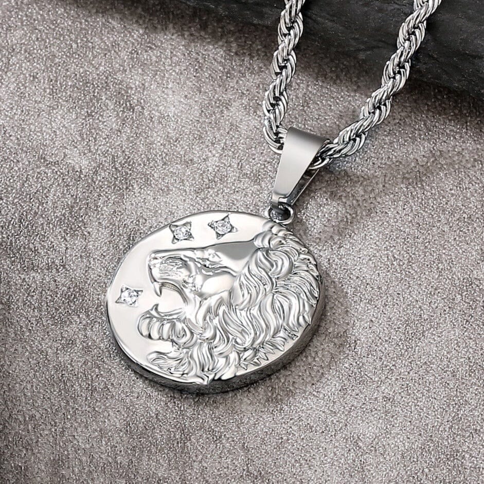 Lion Head Coin Pendant Necklace 