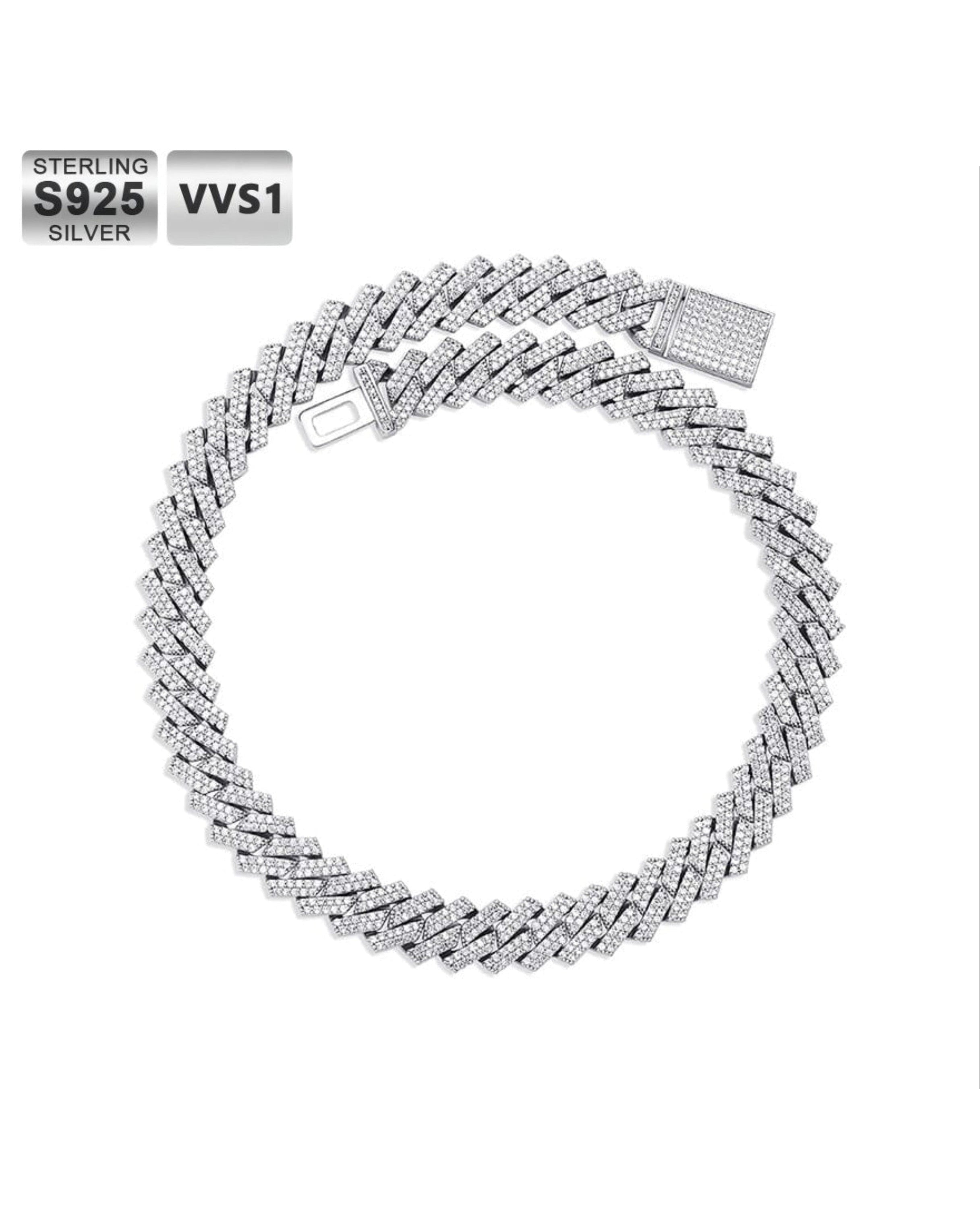 Moissanite Diamond Prong Cuban Link Chain in White Gold - 15mm Bling Proud 