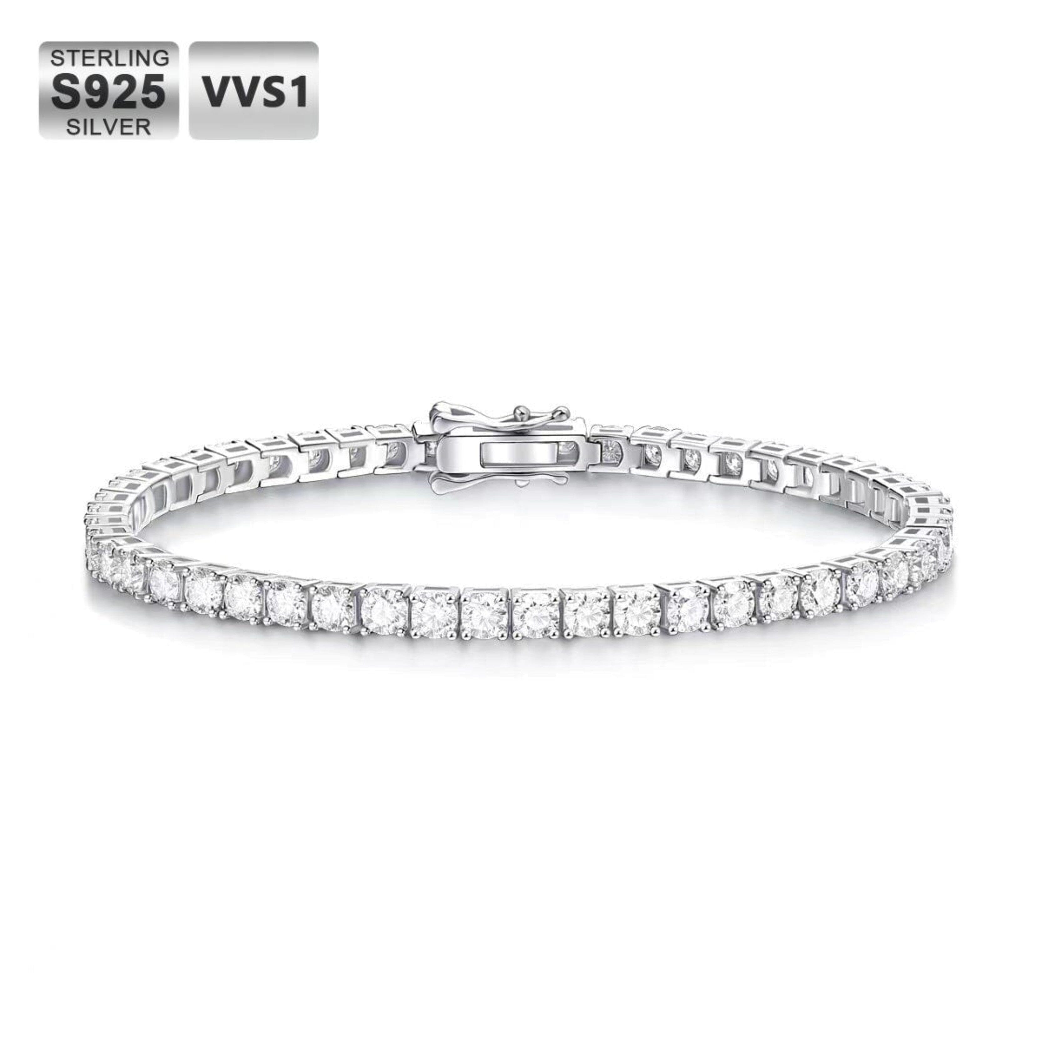 Moissanite Diamond Silver Tennis Chain Bracelet in White Gold - 4mm Bracelets PuLuoWang Wuzhou 