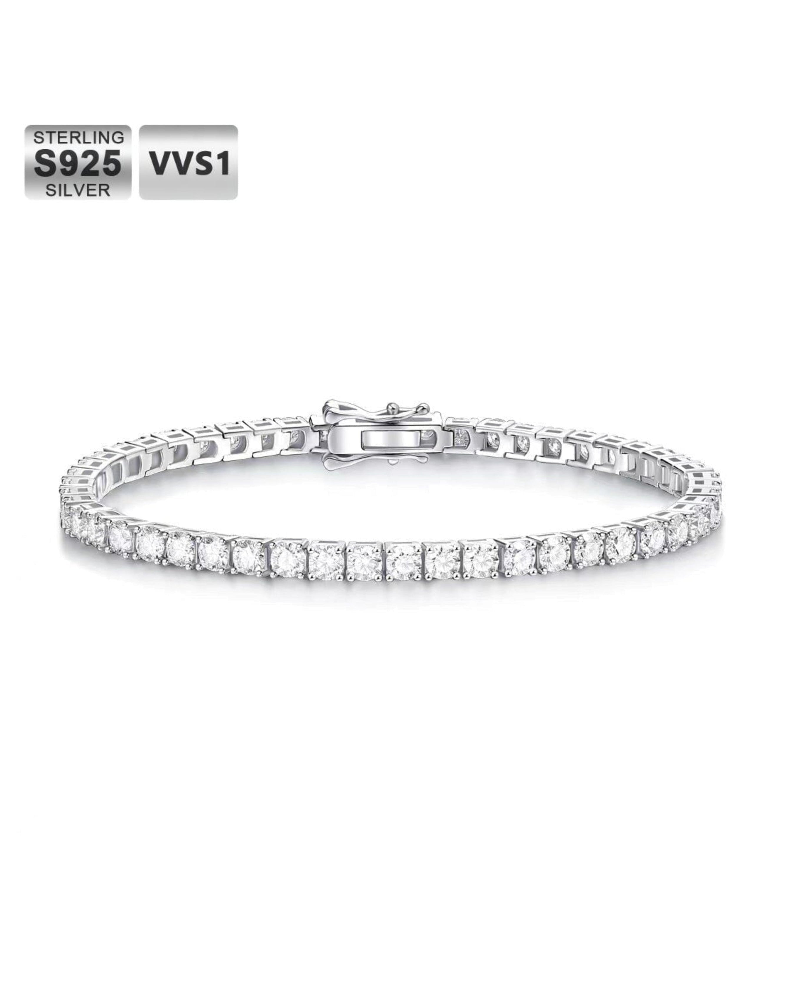 Moissanite Diamond Silver Tennis Chain Bracelet in White Gold - 4mm Bracelets PuLuoWang Wuzhou 