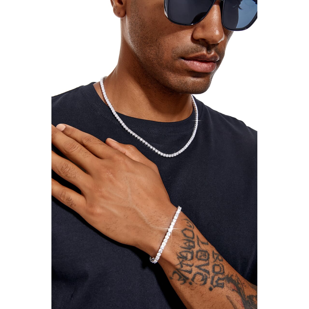 Moissanite Diamond Silver Tennis Chain Necklace in White Gold - 4mm Bracelets 