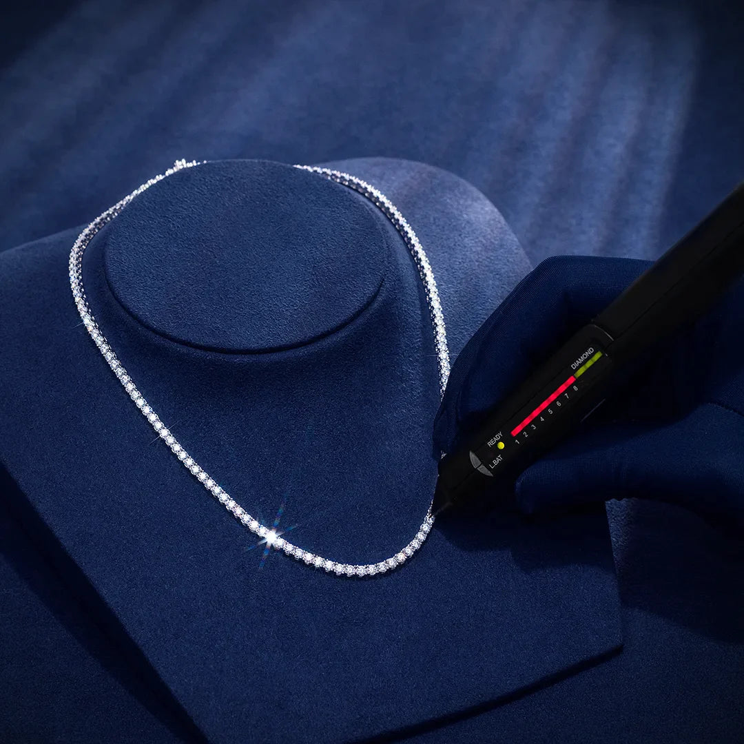 Moissanite Diamond Silver Tennis Chain Necklace in White Gold - 4mm Necklaces 