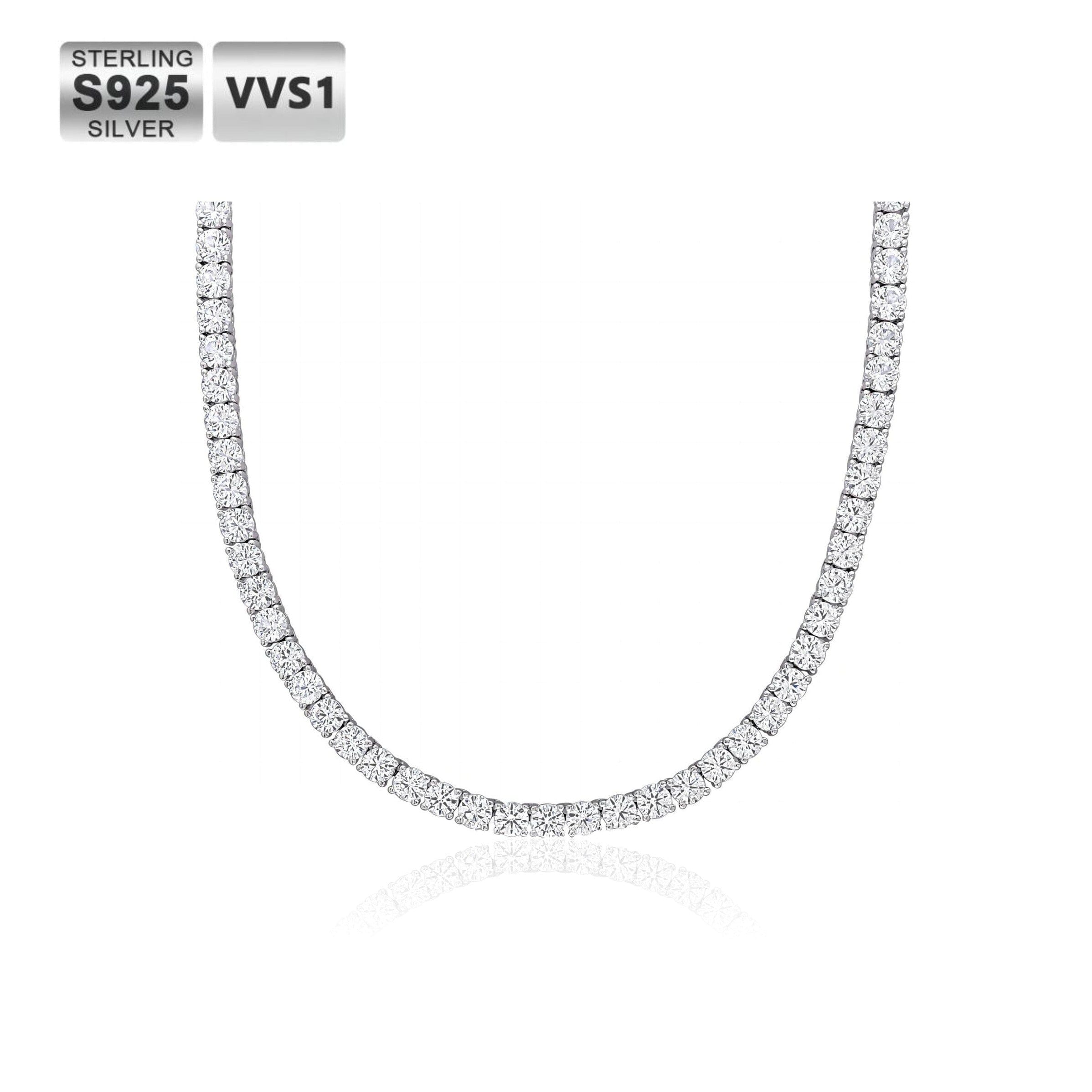 Moissanite Diamond Silver Tennis Chain Necklace in White Gold - 4mm Necklaces 