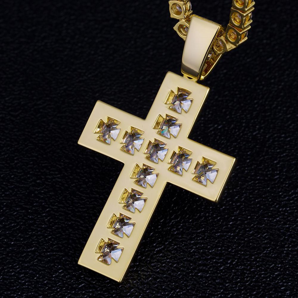 Princess Cut Cross Pendant 14K Gold Plated 