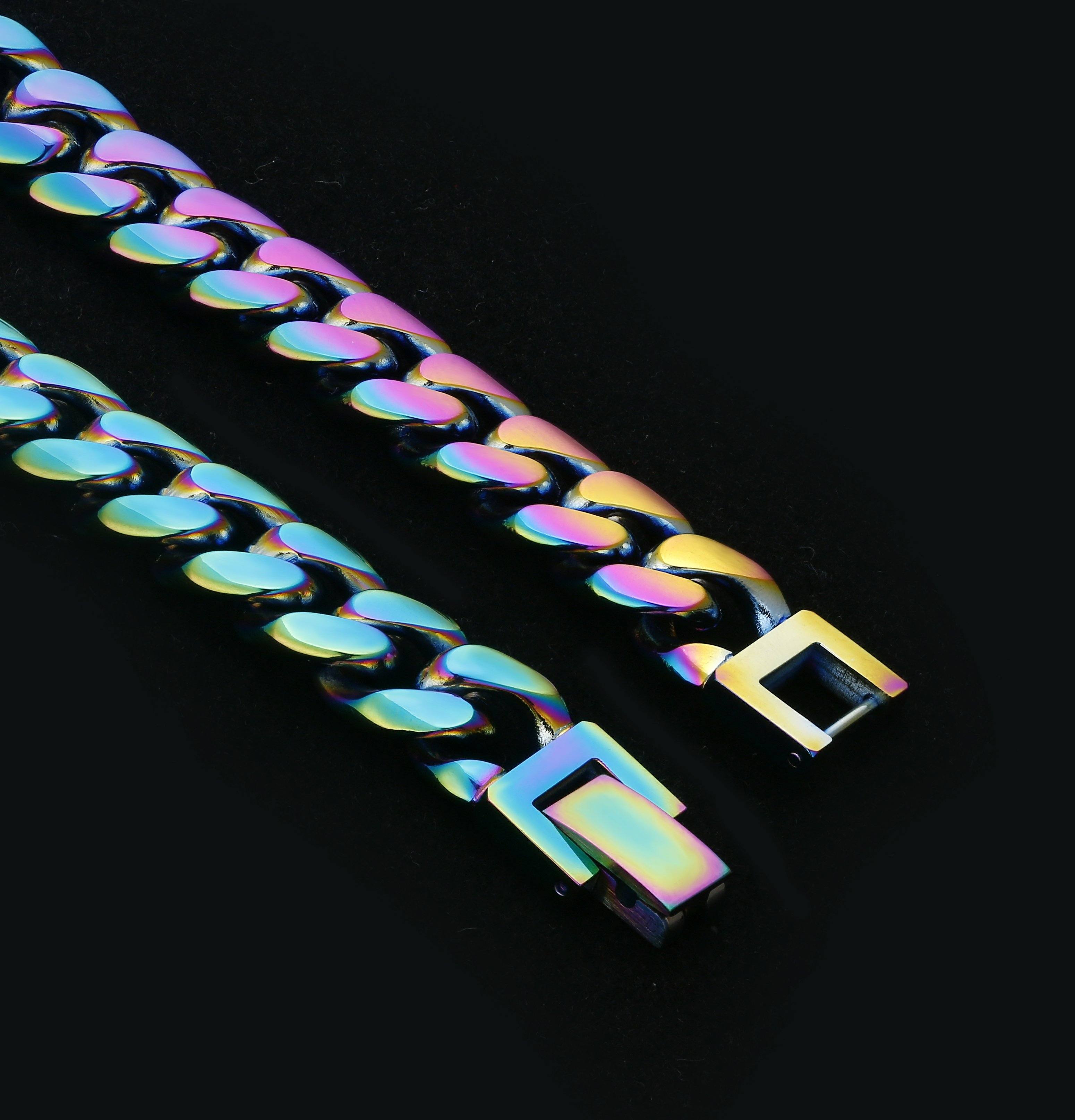 Rainbow Mens Miami Cuban Link Bracelet 