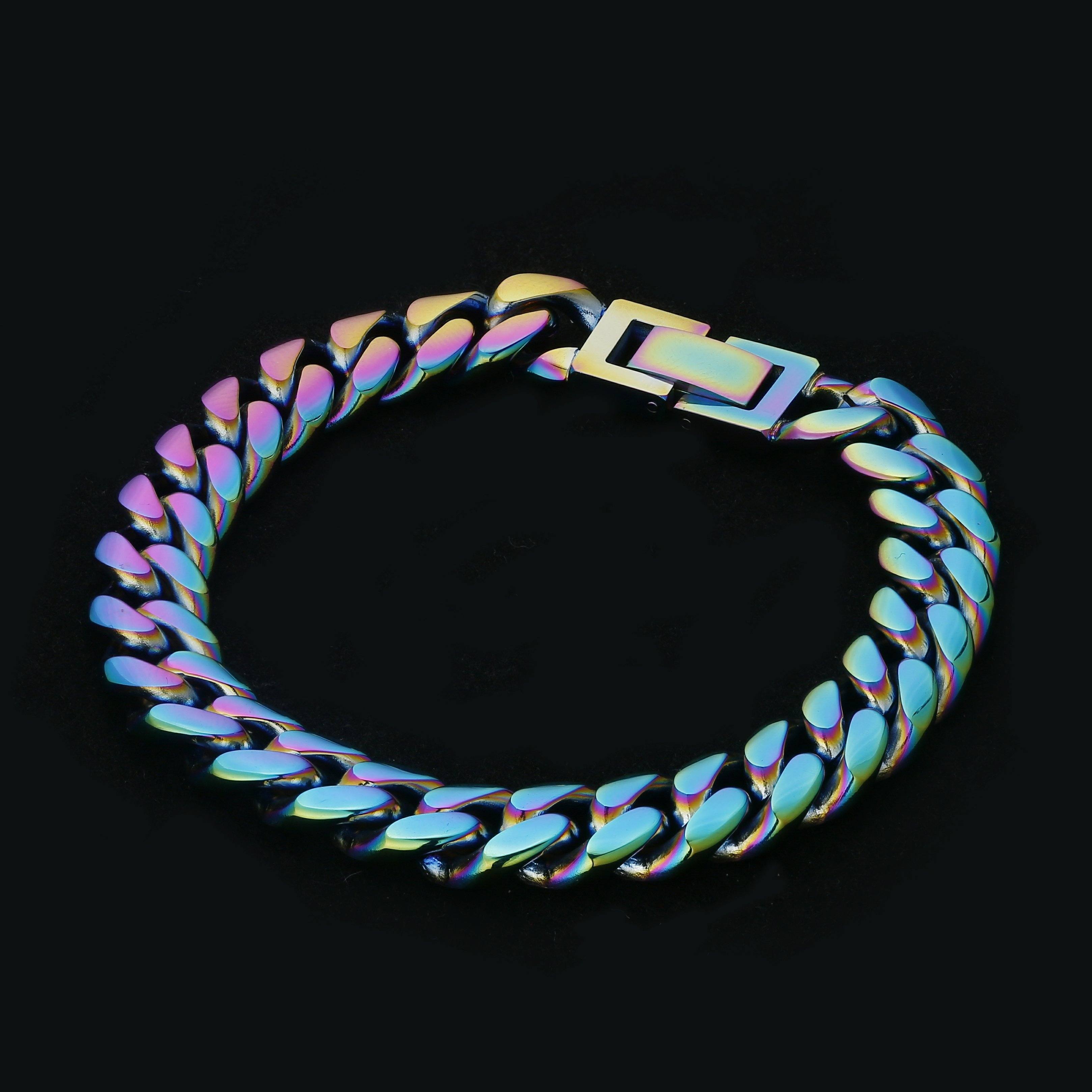 Rainbow Mens Miami Cuban Link Bracelet 