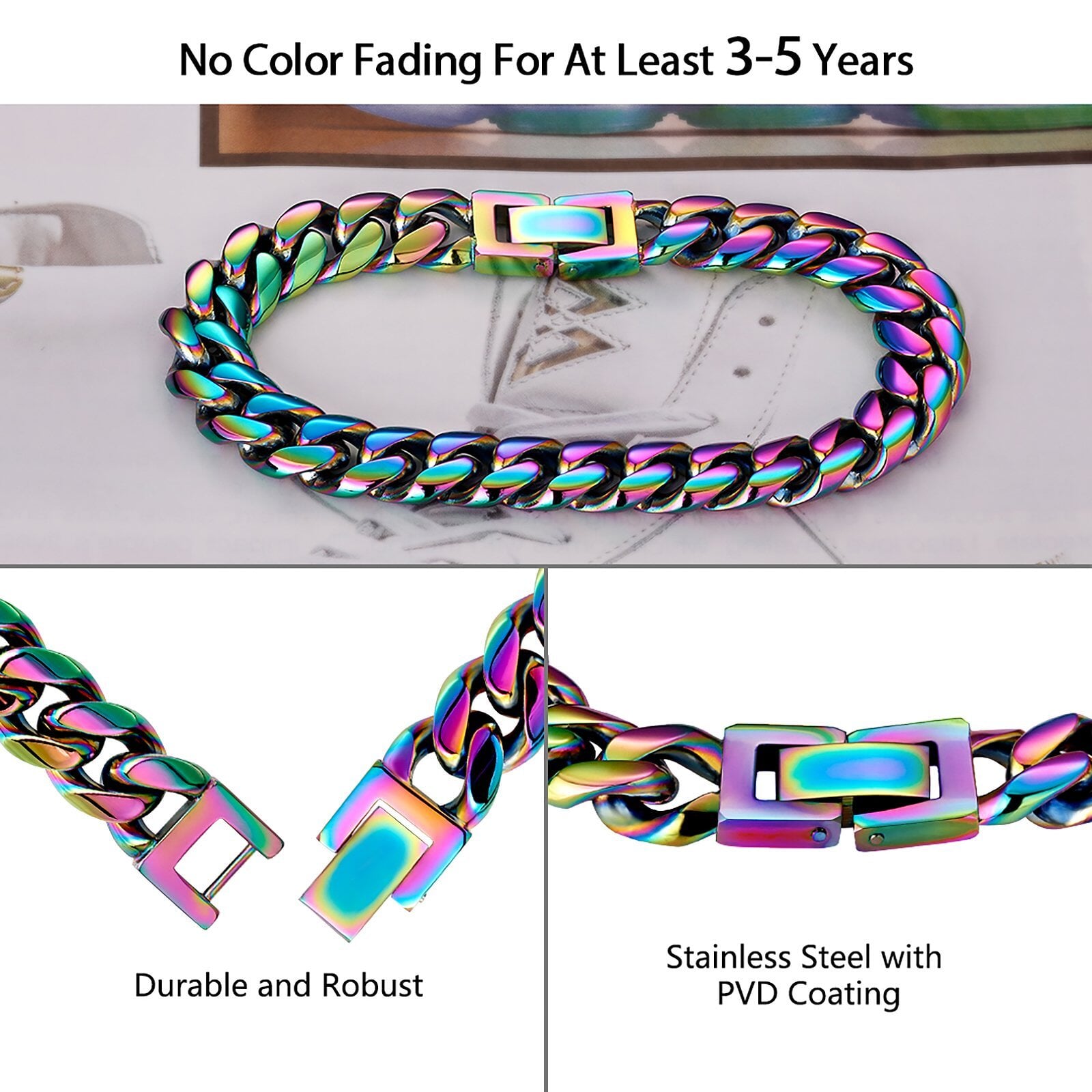 Rainbow Mens Miami Cuban Link Bracelet 