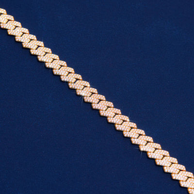 S925 Moissanite Diamond Prong Cuban Link Chain in 14K Gold - 12mm Necklaces 
