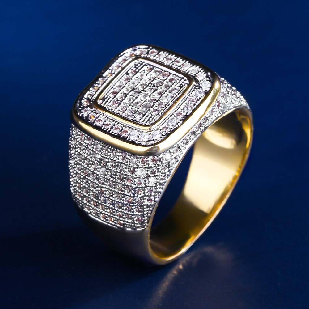 Square Iced Out Diamond Ring 14K Gold Plated 