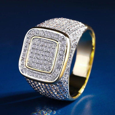 Square Iced Out Diamond Ring 14K Gold Plated 