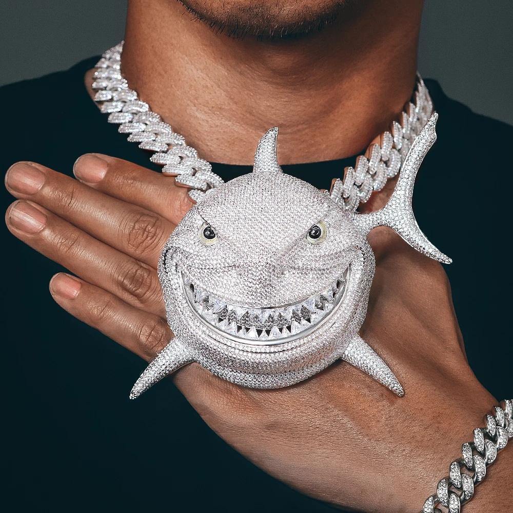 Tekashi 6ix9ine’s Iced Out Shark Pendant (Large Size 5 Inch Tall) Charms & Pendants 