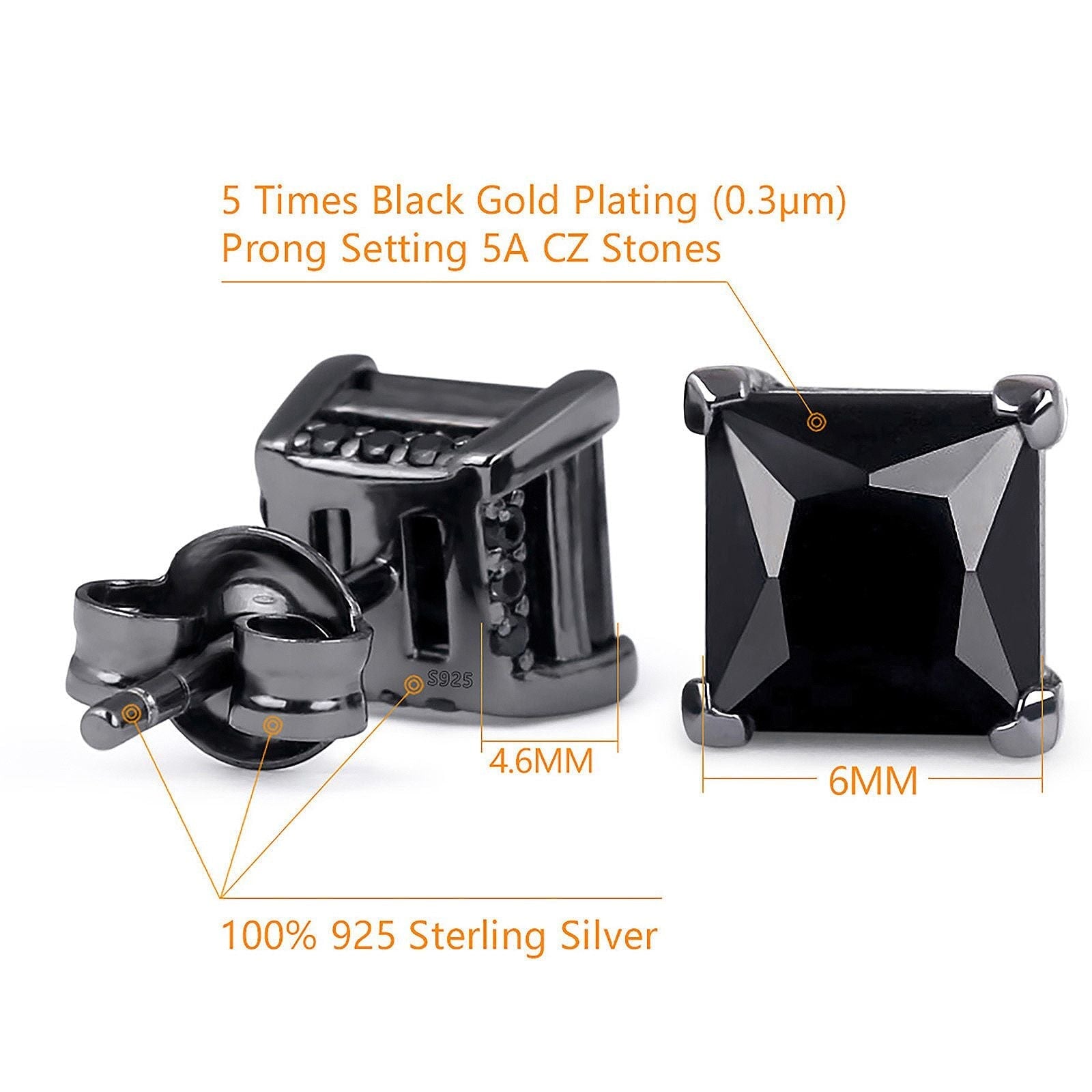 The Black Magic® - 925 Sterling Silver Diamond Black CZ Stud Earrings Earrings 