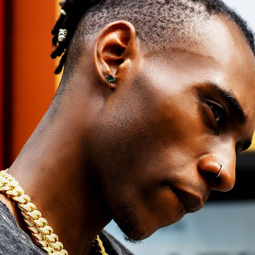 The Black Mamba II® - Black Diamond Stud 925 Sterling Silver Earrings for Men 