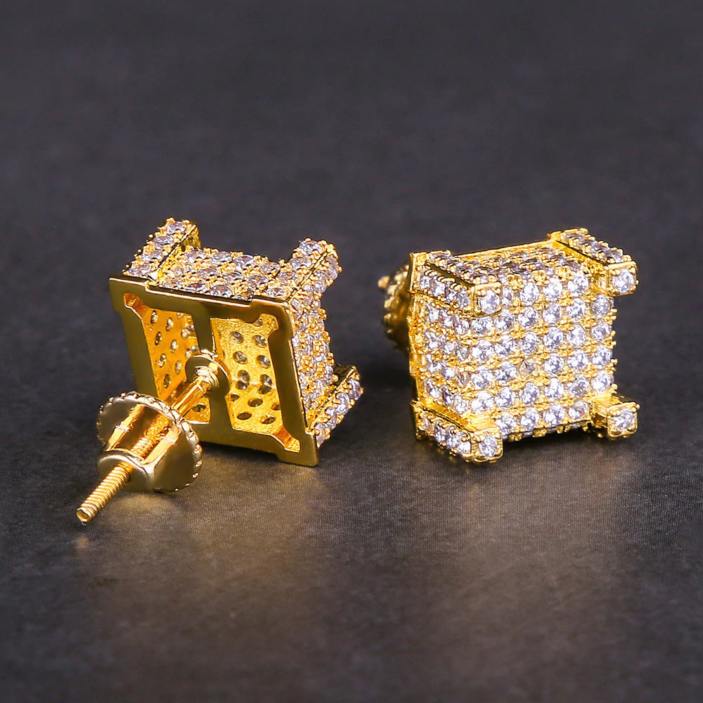 The Courage® - 925 Sterling Silver Iced Square Diamond Stud Earrings for Men Earrings 