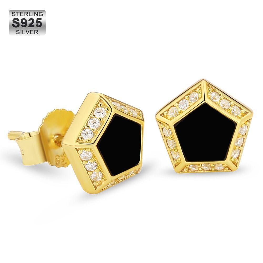 THE DARTH VADER® - Pentagon Black Diamond Stud Earrings in 14K Gold Earrings 