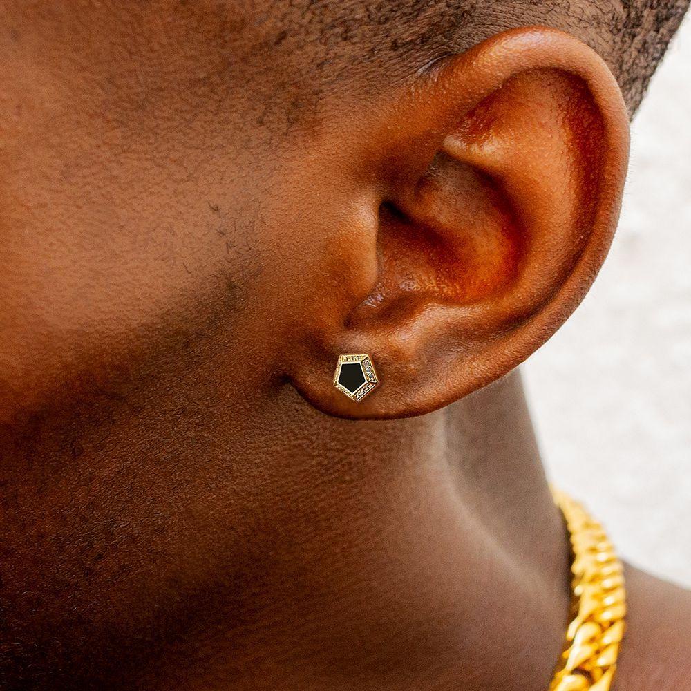 THE DARTH VADER® - Pentagon Black Diamond Stud Earrings in 14K Gold Earrings 