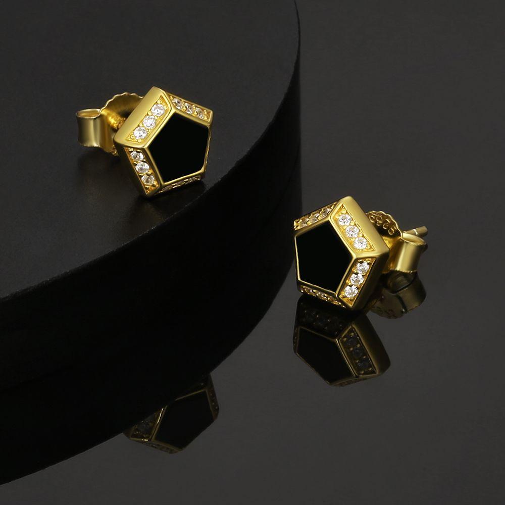 THE DARTH VADER® - Pentagon Black Diamond Stud Earrings in 14K Gold Earrings 