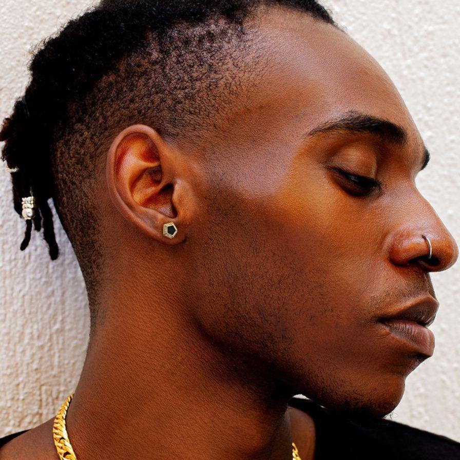 THE DARTH VADER® - Pentagon Black Diamond Stud Earrings in 14K Gold Earrings Black S925 