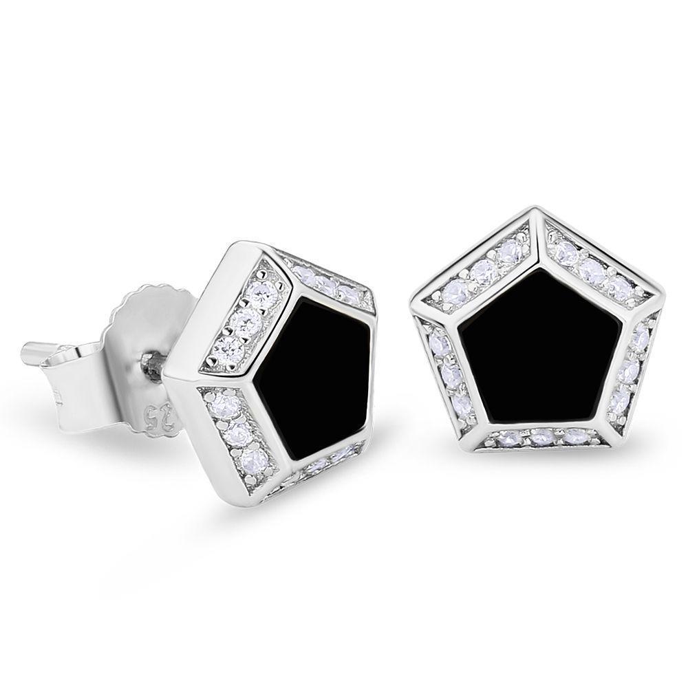 THE DARTH VADER® - Pentagon Black Diamond Stud Earrings in White Gold Earrings 