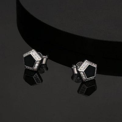 THE DARTH VADER® - Pentagon Black Diamond Stud Earrings in White Gold Earrings 