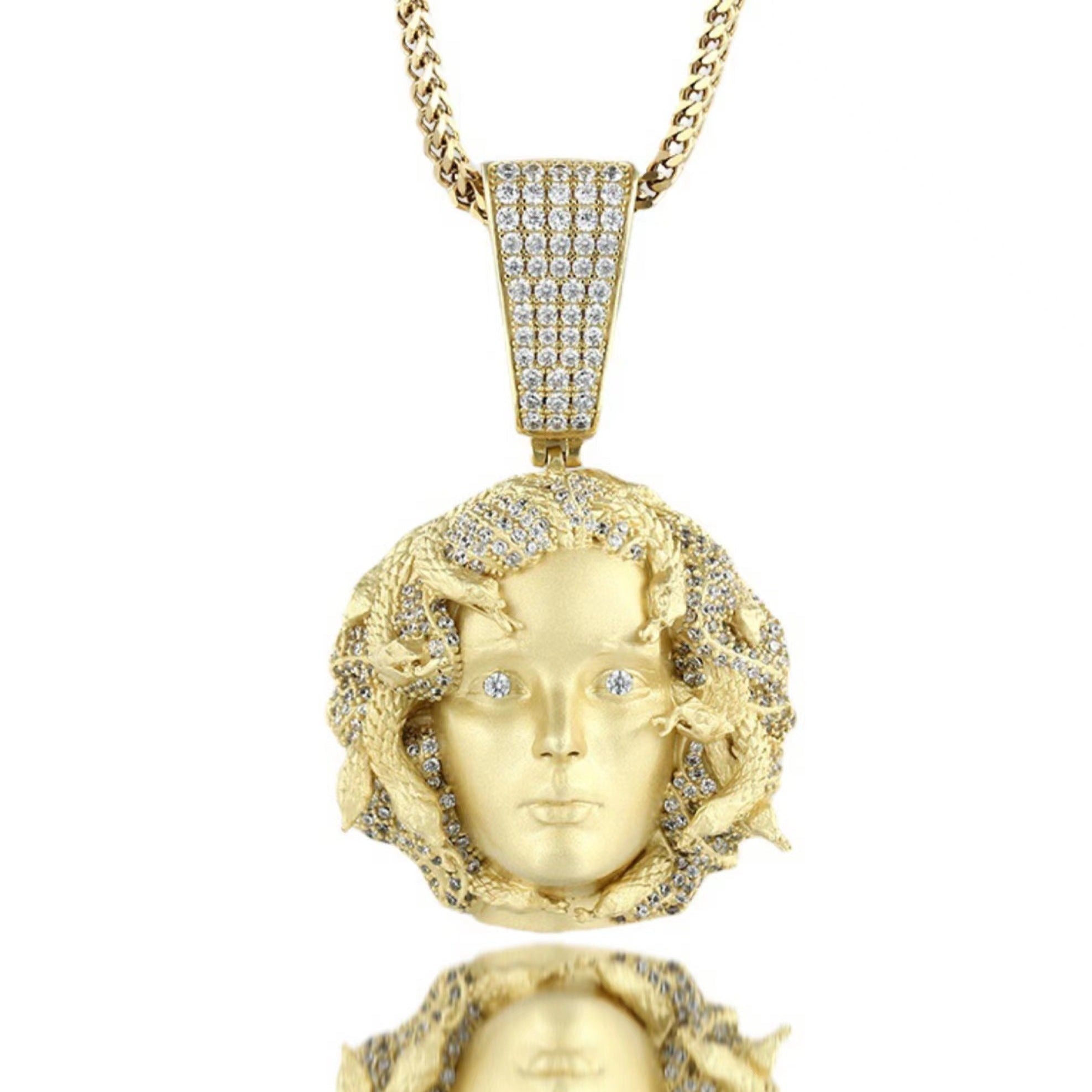 The Exorcism® - Diamond Medusa Head Pendant 18K Gold 18" Free Rope Chain