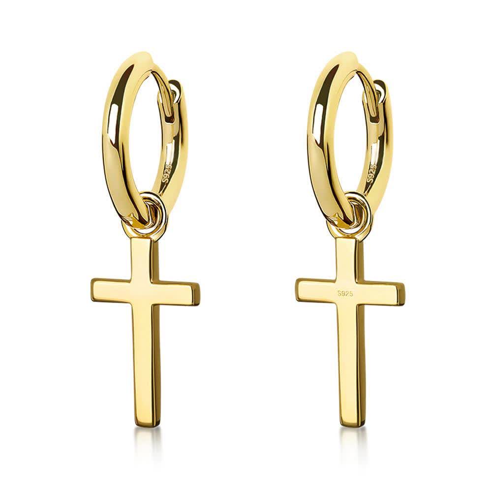 The Faith® - 925 Sterling Silver Hoop Dangle Cross Men's Earrings 14K Gold S925 