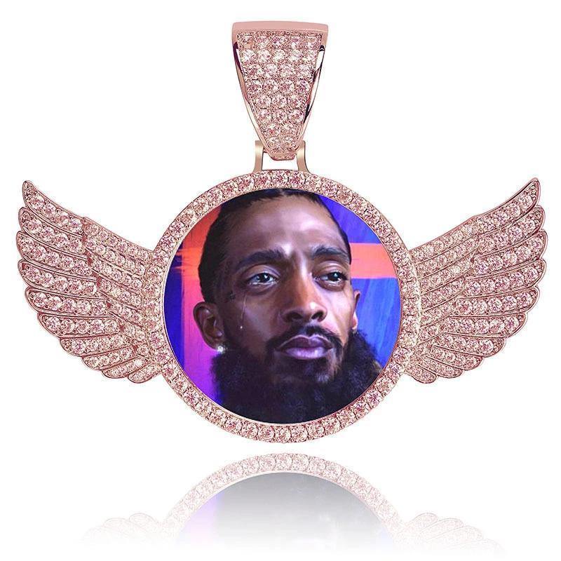 THE FLYING ANGEL® - Custom Round Photo Pendant 18" Rose Gold Free Rope Chain