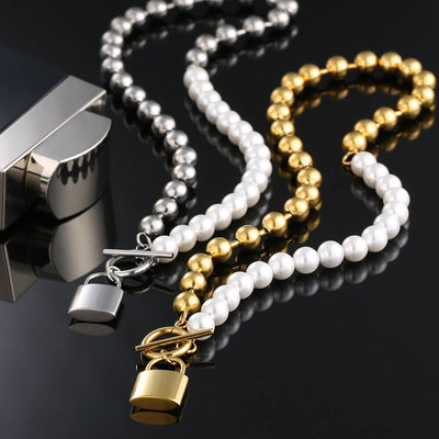 The Foreverness® - Pearl Necklace Bead Chain with Lock Pendant 