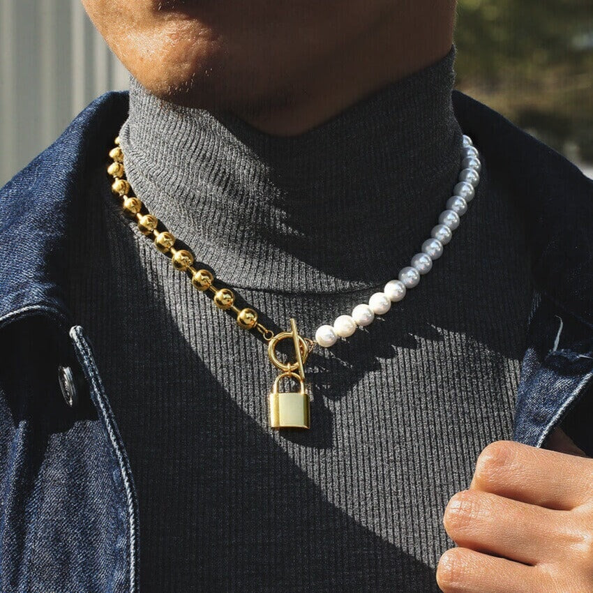 The Foreverness® - Pearl Necklace Bead Chain with Lock Pendant 