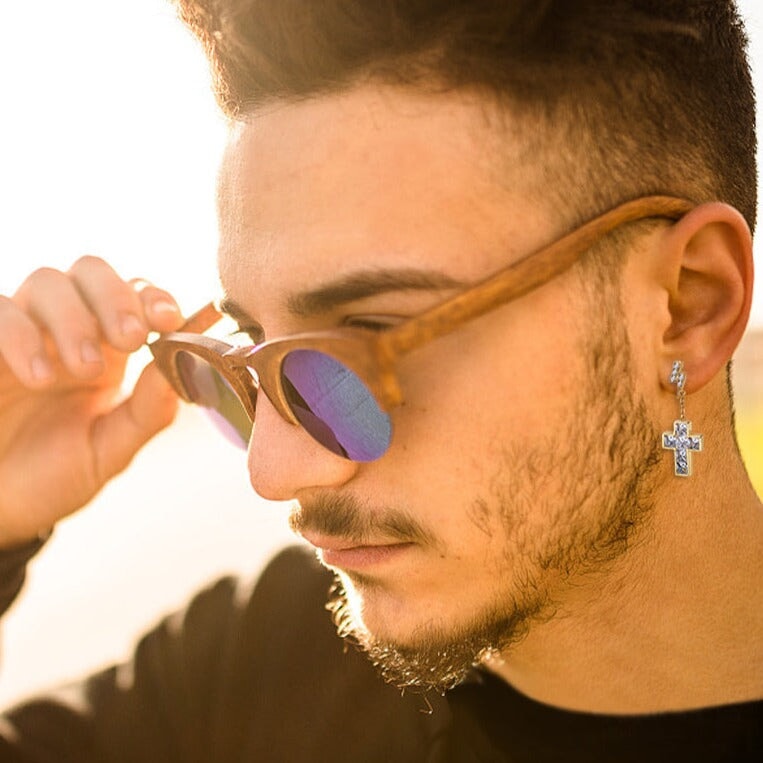 The Freshness® - 925 Sterling Silver Diamond Flash Lightning Stud Earrings with Diamond Cross in 14K Gold 