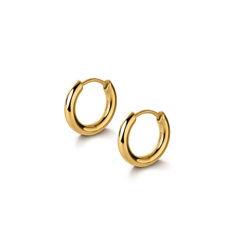 The Gold Eclipse® - 925 Sterling Silver Hoop Earrings in 14K Gold 12mm Diameter 14K Gold S925