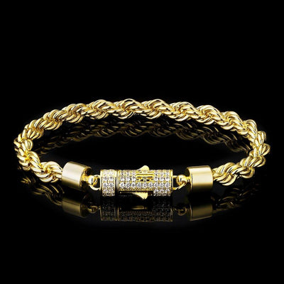 The Golden Age II® - 6mm Rope Bracelet With Iced Clasp 7" 14K Gold 