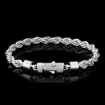 The Golden Age II® - 6mm Rope Bracelet With Iced Clasp 7" White Gold 