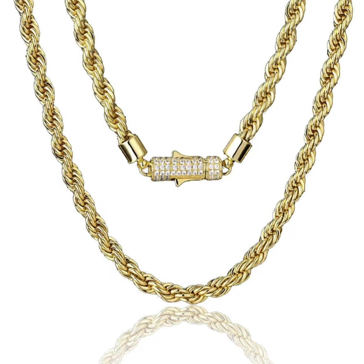 The Golden Age II® - 6mm Rope Chain With Iced Diamond Lock 18" 18K Gold 