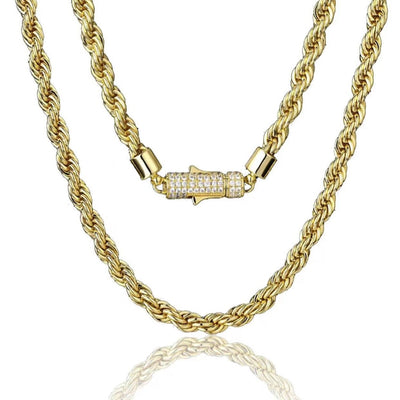 The Golden Age II® - 6mm Rope Chain With Iced Diamond Lock 18" 18K Gold 