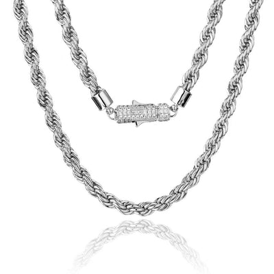 The Golden Age II® - 6mm Rope Chain With Iced Diamond Lock 18" White Gold 
