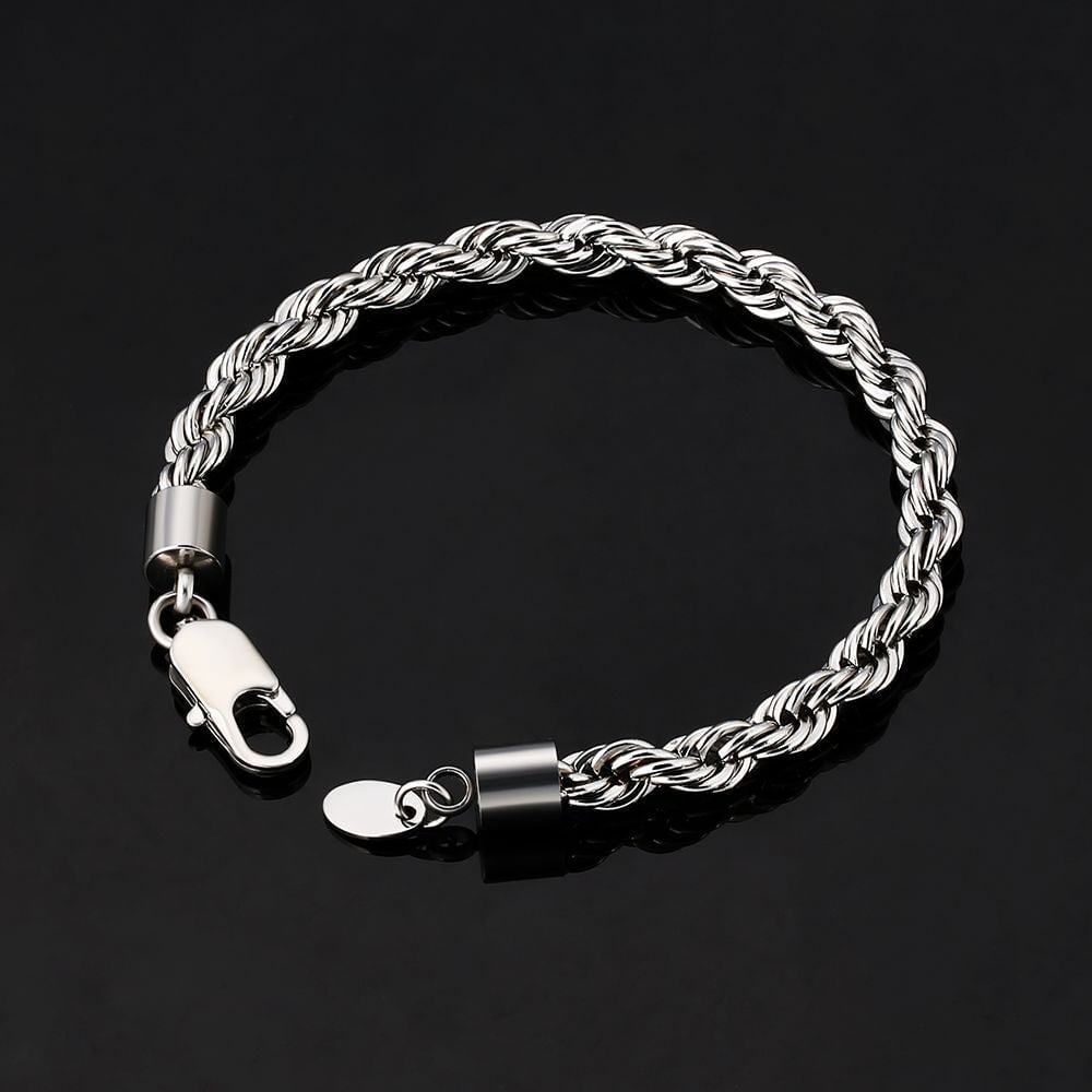The Golden Age® - 6mm Rope Bracelet for Men 7" White Gold 