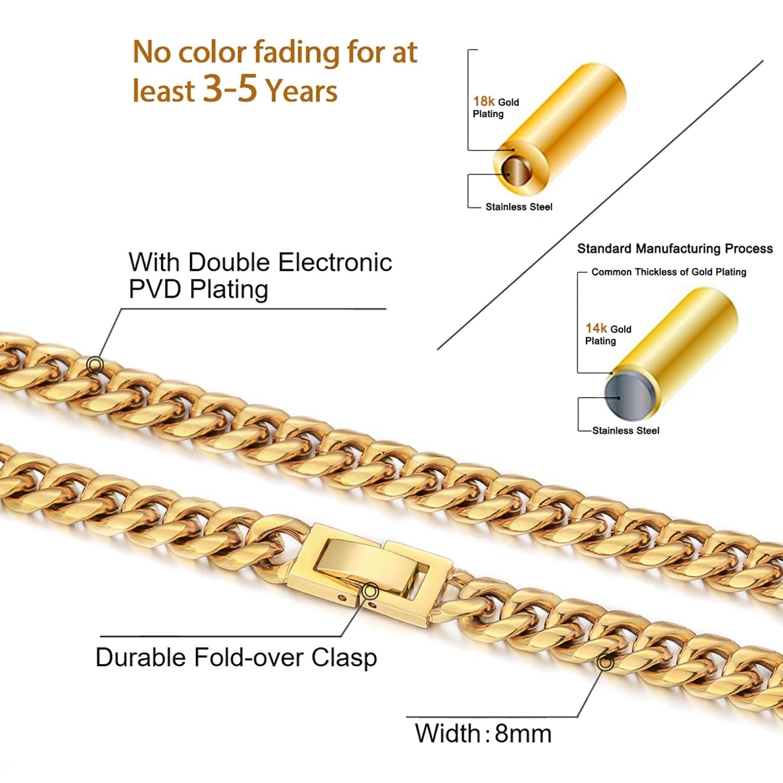 Gold Plated 18k Gold Cuban Link Chain Price 8mm Miami Cuban Link