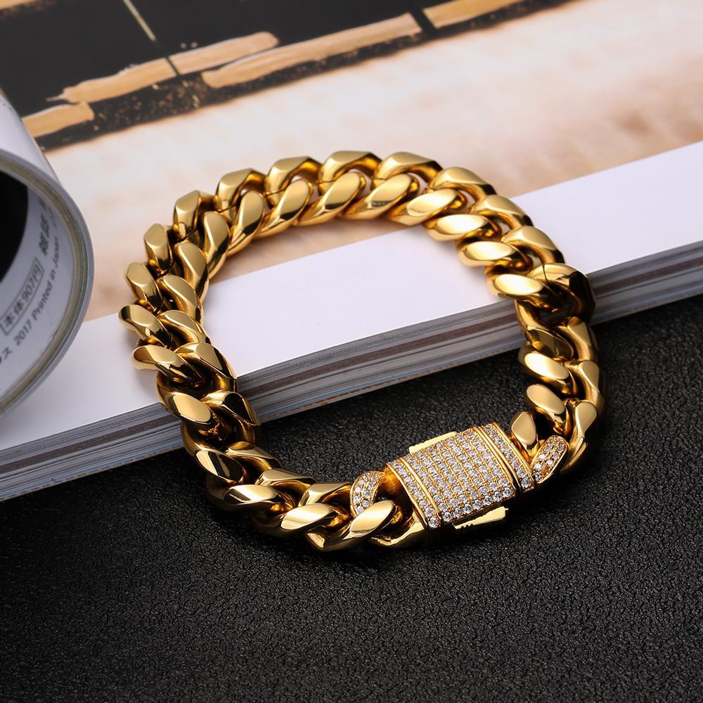 THE GOLDEN NUGGET® - 12mm Iced Out Mens Miami Cuban Link Bracelet in 18K Gold 