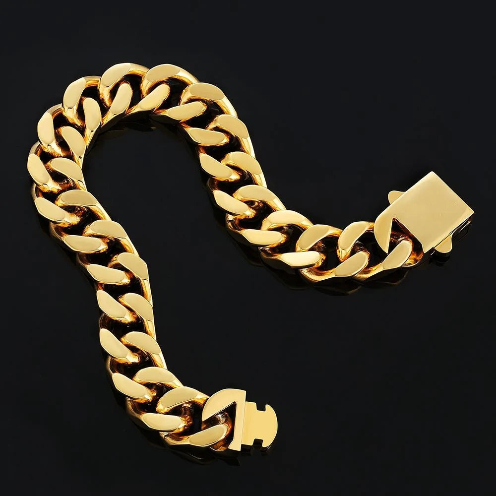 The Golden Time Ⅲ® - 14mm Cuban Link Bracelet in 18K Gold Bracelets 