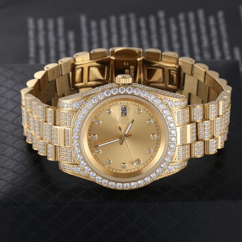 THE GOLDEN TIME® - Iced Out Diamond Presidential Watch in 18K Gold 