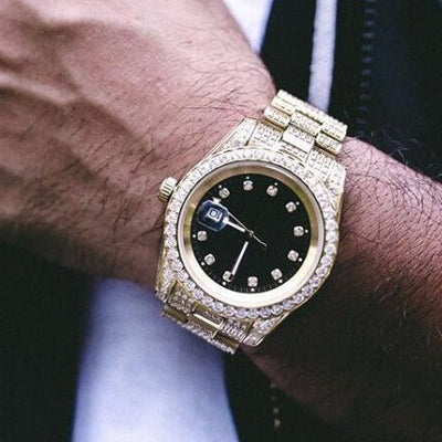 THE GOLDEN TIME® - Iced Out Diamond Presidential Watch in 18K Gold 