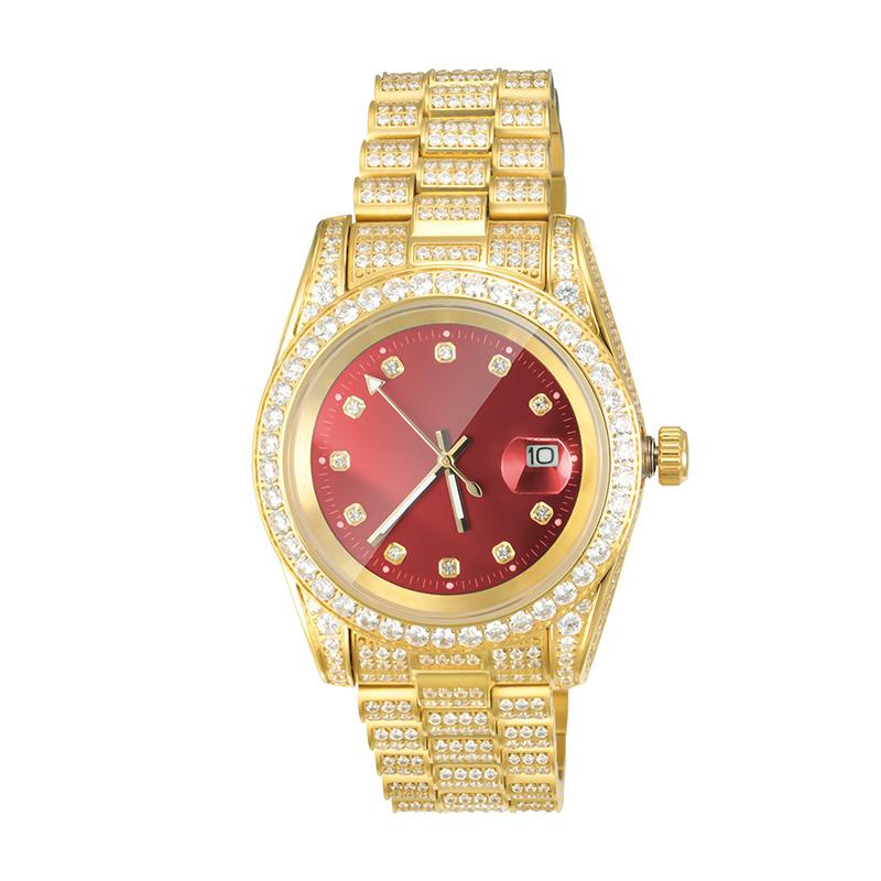 THE GOLDEN TIME® - Iced Out Diamond Presidential Watch in 18K Gold Red 