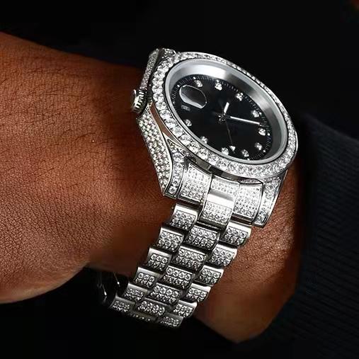 THE ICE CUBE® - Iced Out Diamond Presidential Watch in White Gold (Black Dial) Watches 