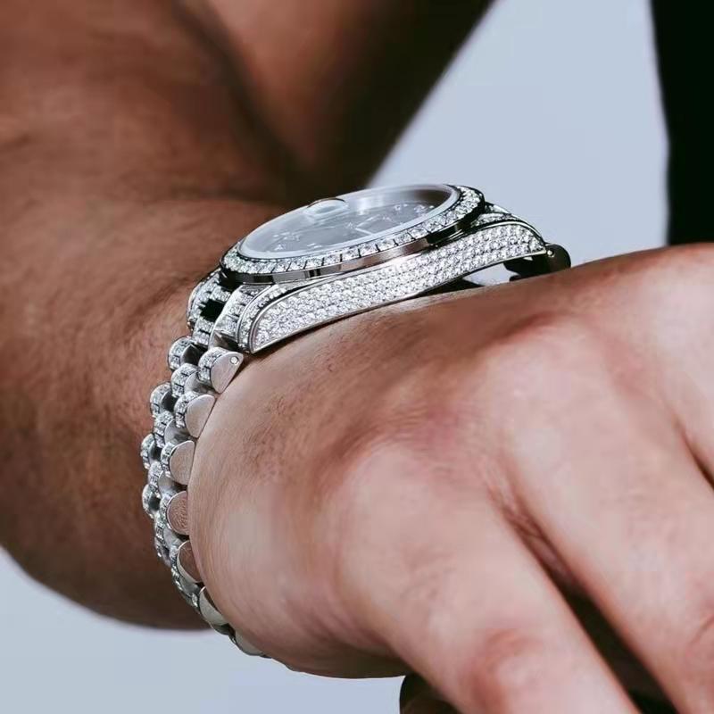 THE ICE CUBE® - Iced Out Diamond Presidential Watch in White Gold (Black Dial) Watches 