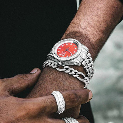 THE ICE CUBE® - Iced Out Diamond Presidential Watch in White Gold (Red Dial) 