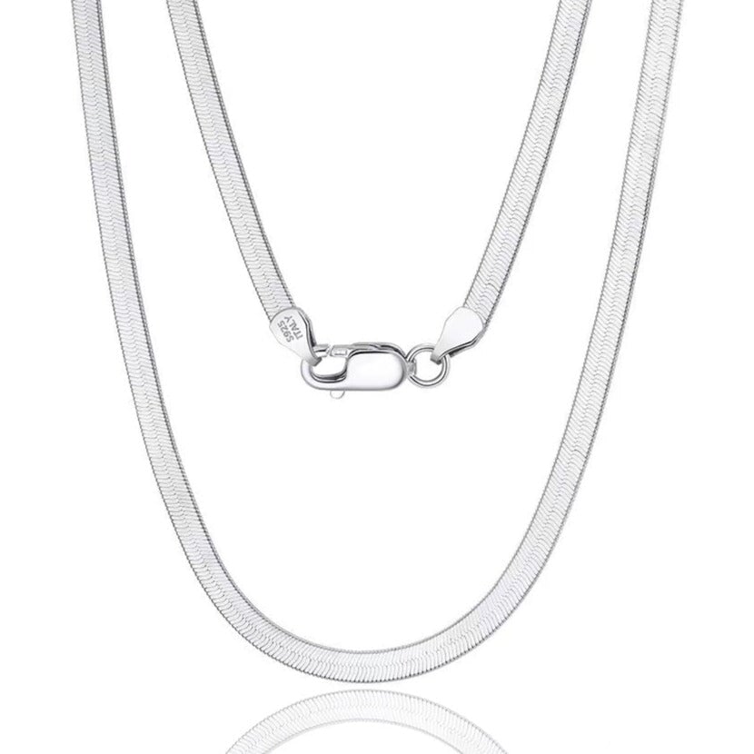 The Kukulcan Serpent® - 925 Sterling Silver Herringbone Snake Chain in White Gold 