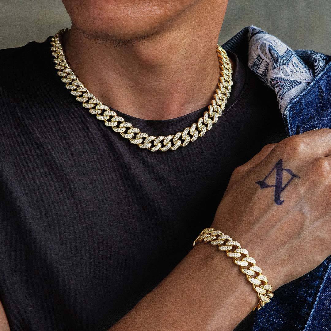 The Lion Heart® - 12mm 2 Rows Iced Out Diamond Cuban Link Chain in 14K Gold 