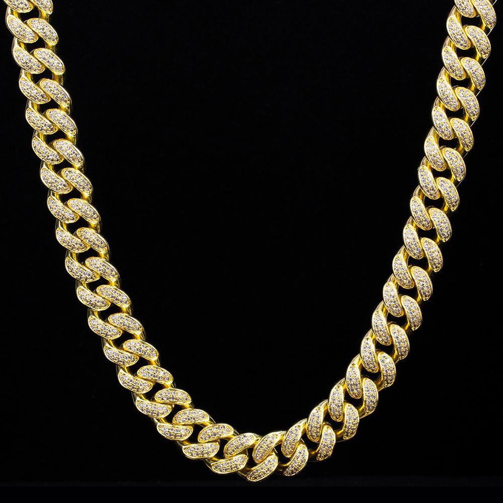 The Lion Heart® - 12mm 2 Rows Iced Out Diamond Cuban Link Chain in 14K Gold 