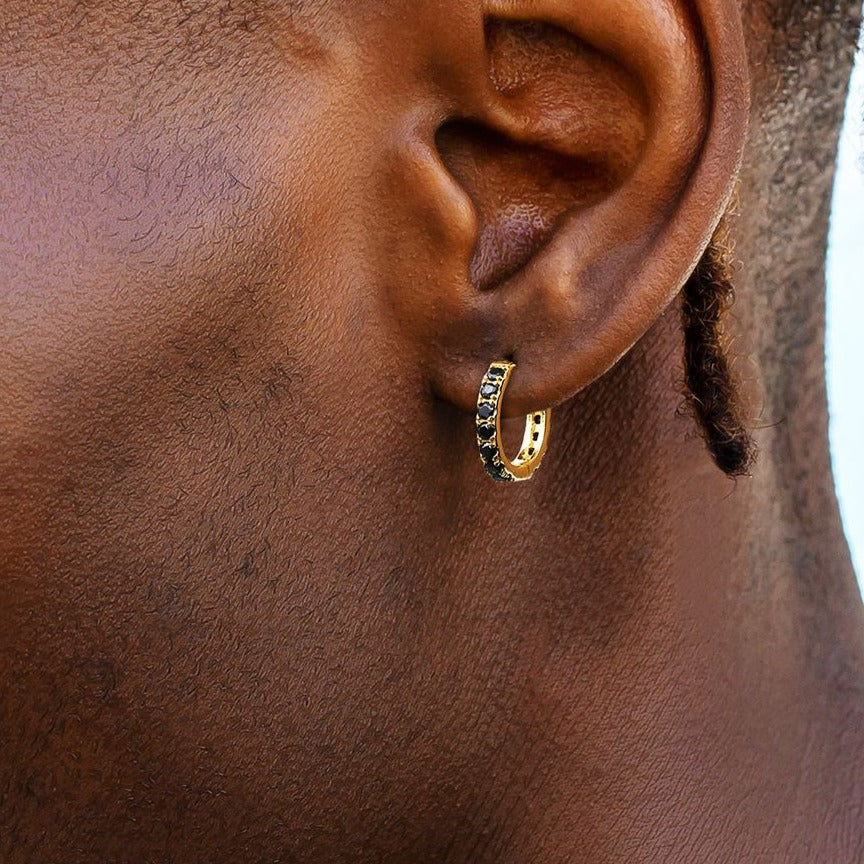 The Magic Circle® - 925 Sterling Silver Black Diamond Men's Hoop Earrings Earrings 